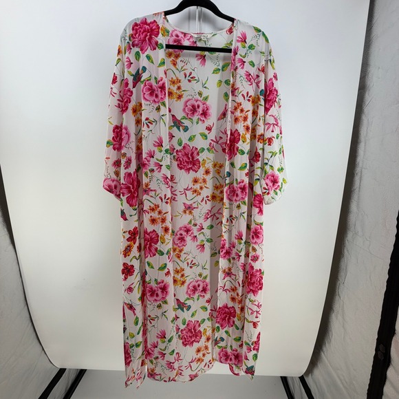 The Pioneer Woman Other - Pioneer Womans Duster Kimono Women‎ S/M White Pink Floral Bird Boho Shabby Chic